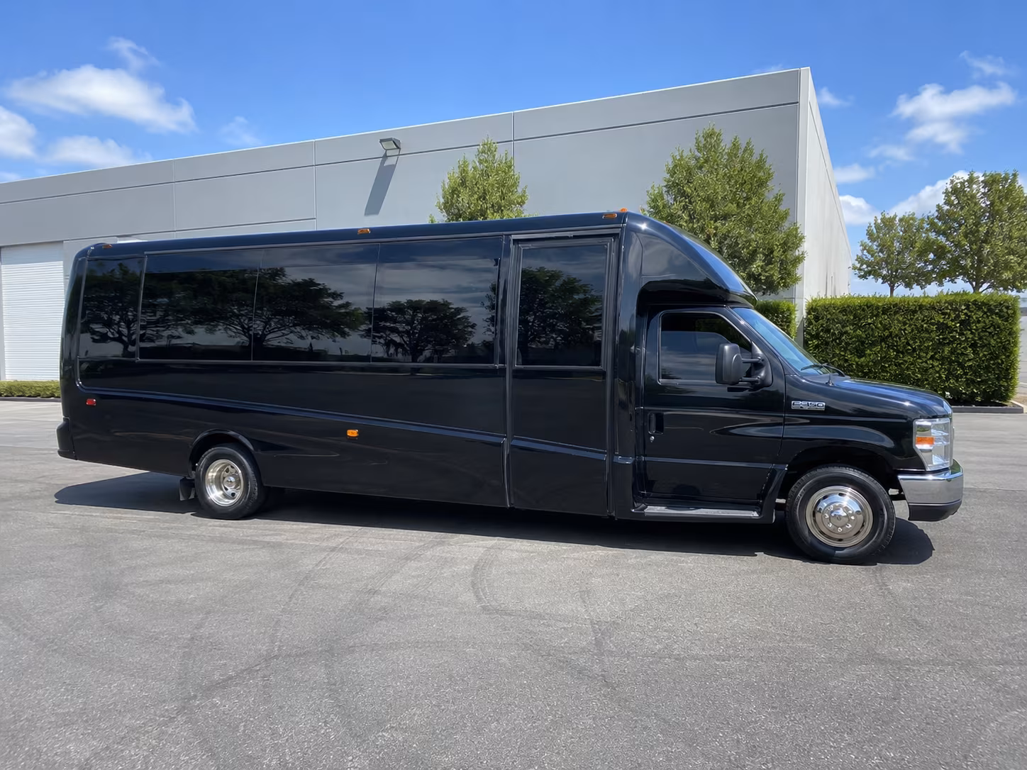 Group beside a Mercedes Sprinter limo in Long Beach