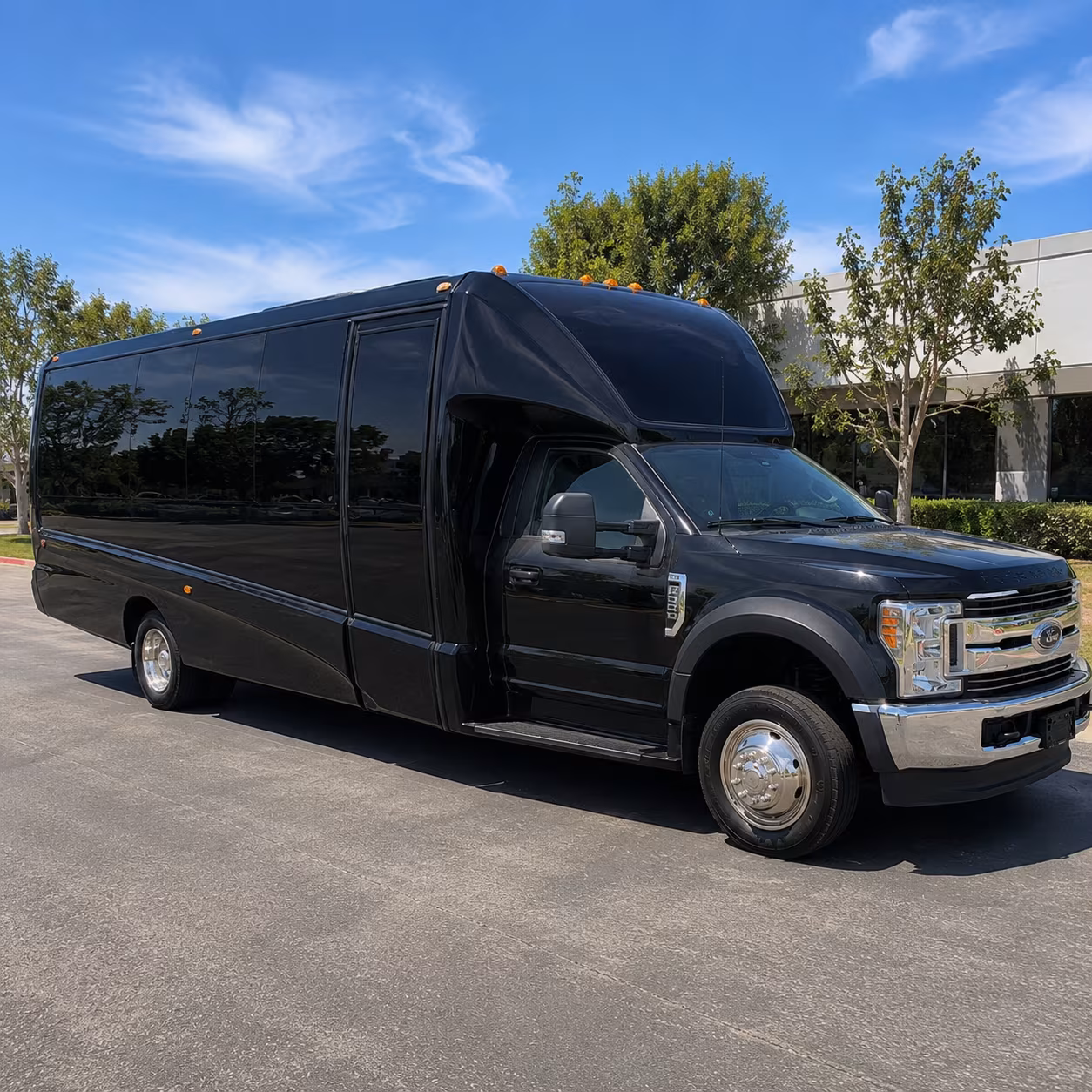 Wedding guests seated inside a party bus serving Long Beach